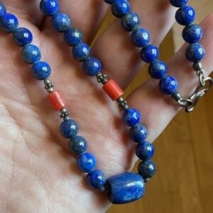 NWOT𝅺sterling SILVER 925 LAPIS LAZULI/RED CORAL/Turquose silver beds NECKLACE​​